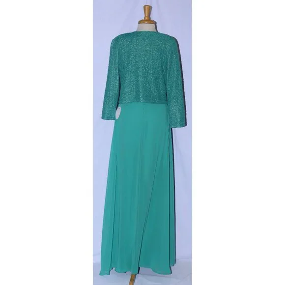 Fanny #1520 Floor Length Stretch Chiffon Gown With Jacket-Size XL-JADE-NEW - Picture 2 of 7